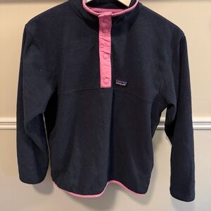 Patagonia Kids XL Fleece Snap Pullover Navy Pink | Youth 14 / Women XS